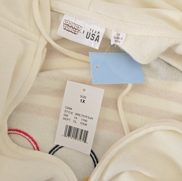 Warner Bros. Looney Tunes Zip-Up Hoodie Size XL Women Cream Color Soft - Picture 4 of 11